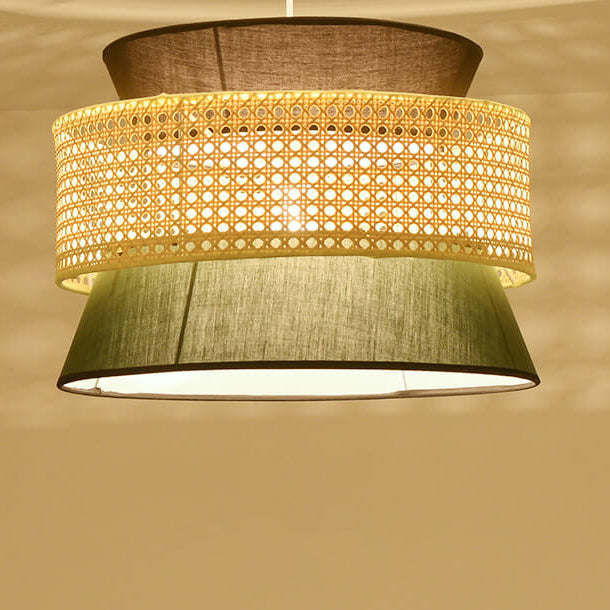 Modern Rattan Japanese Drum Pendant Light - 1-Light Fixture for Home Decor