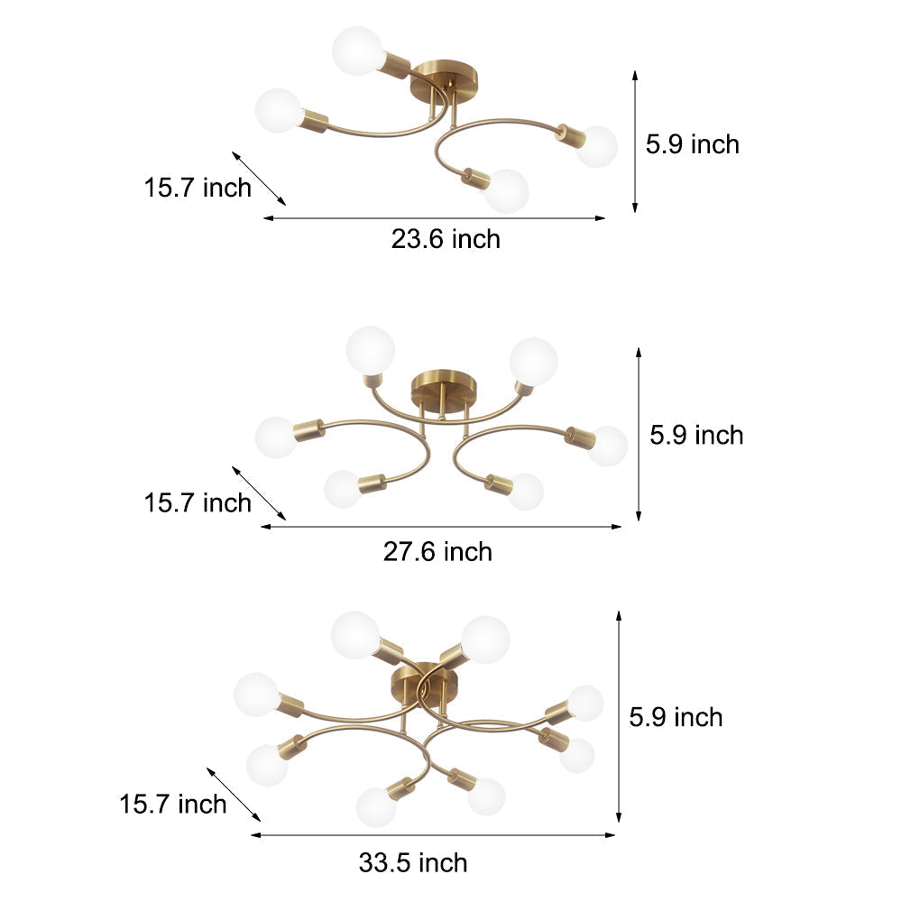 Flush Mount Gold Ceiling Light - Modern Curved Arm Iron Design