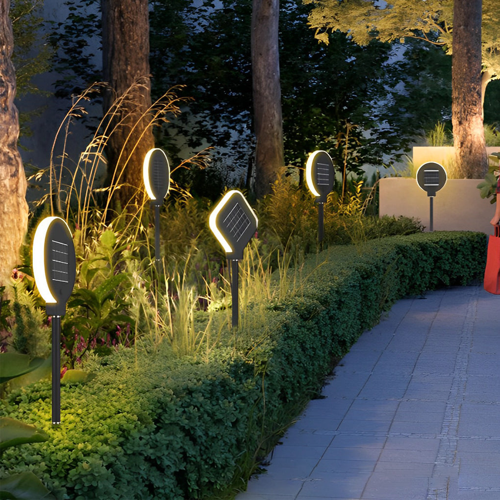 Modern Circular Black Solar LED Lawn Light - Eco-Friendly Outdoor Lighting, Energy Efficient Garden Light, Waterproof Solar Landscape Light, Bright LED Pathway Illumination.