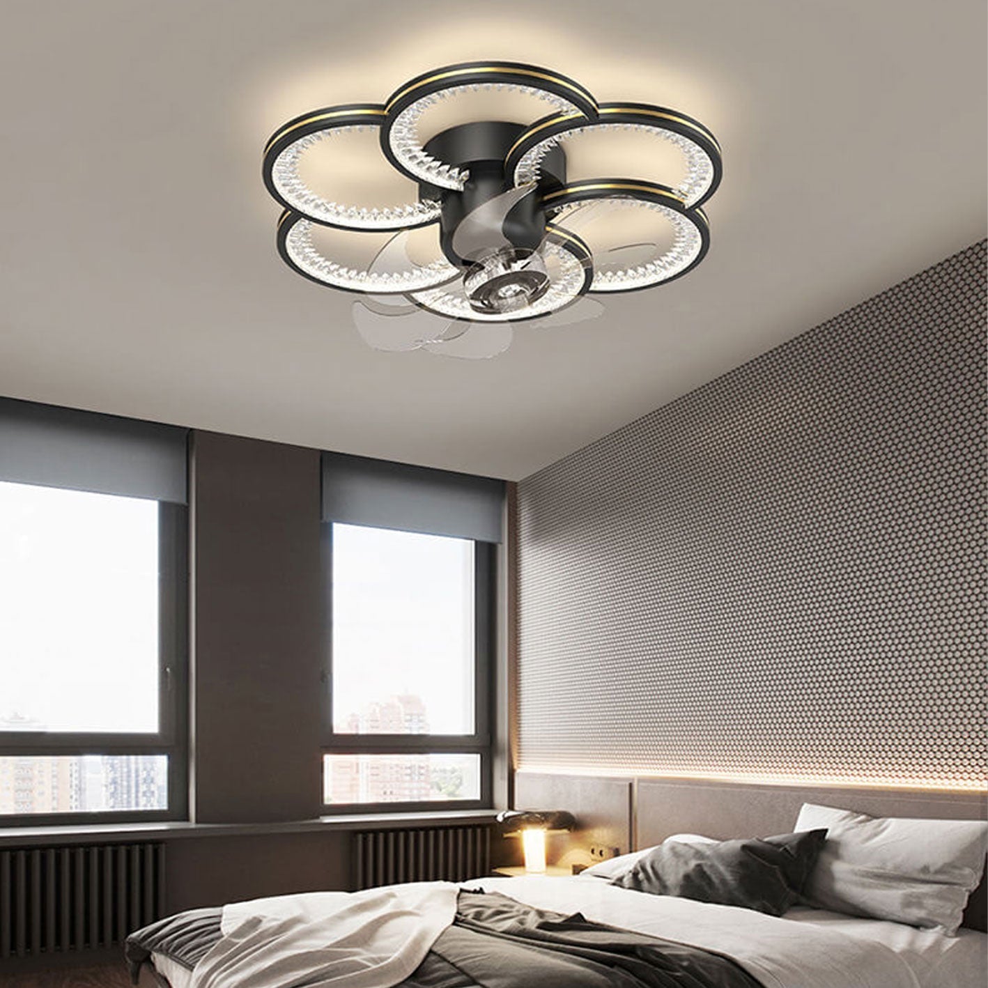 Modern Luxury Flower Petal LED Ceiling Fan Light Fixture