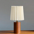 Vintage Korean Pleated Column Wooden Base Table Lamp - 1-Light Design