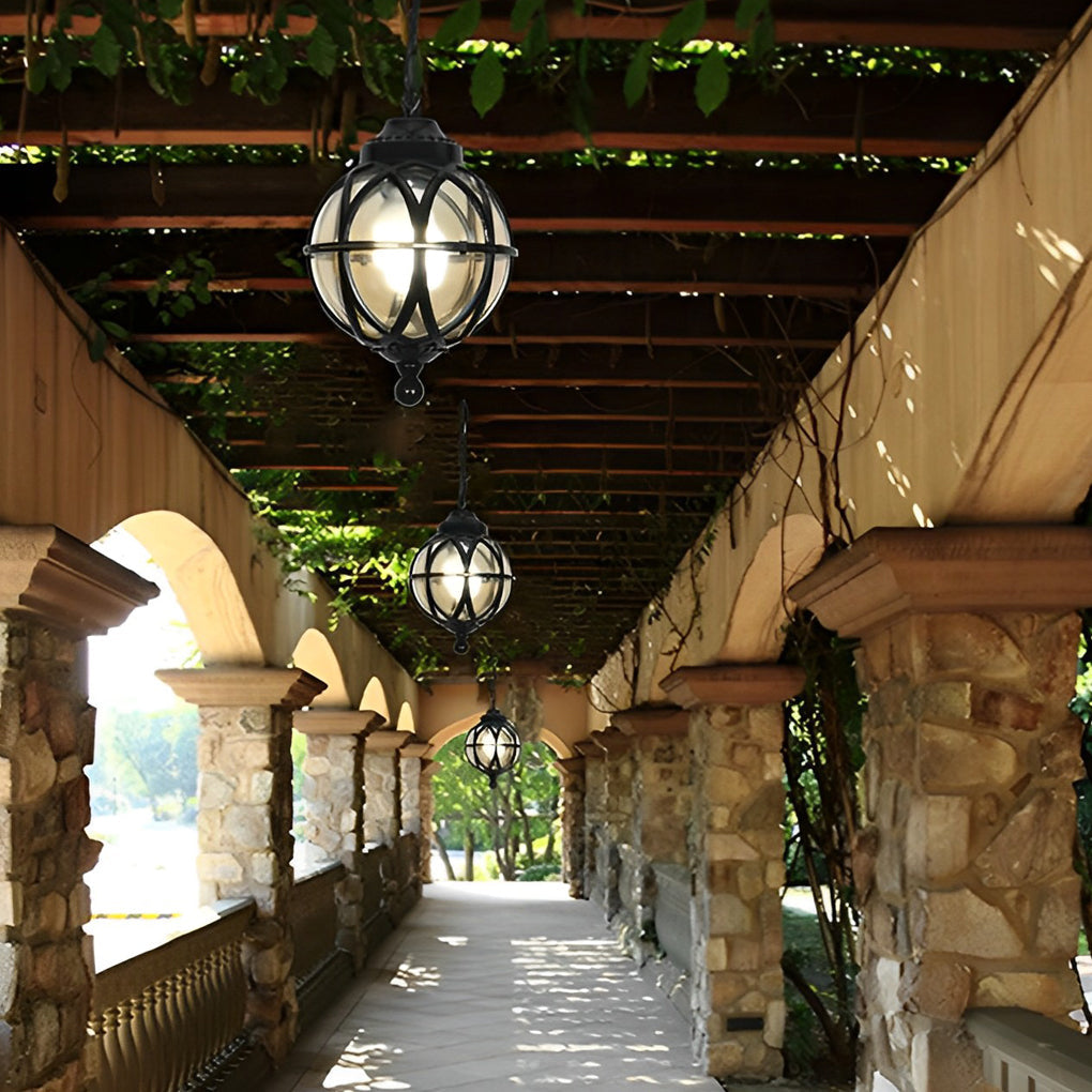 Metal Orb Pendant Light - Moisture Proof Outdoor Ceiling Globe
