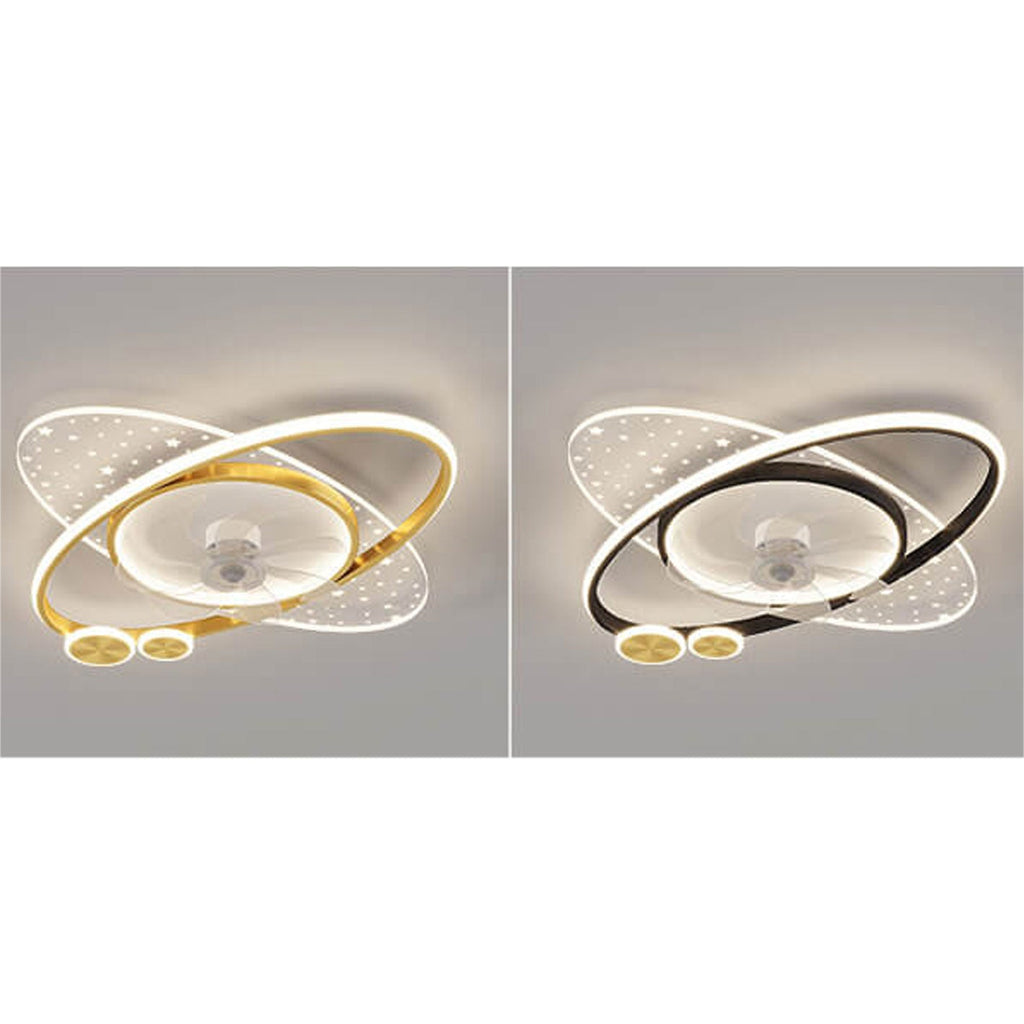 Modern Creative Planet Star Effect LED Flush Mount Ceiling Fan Light, Contemporary Indoor Lighting Fixture, Energy-Efficient Ceiling Fan with Light, Stylish LED Ceiling Fan for Home Decor, Whisper Quiet Ceiling Fan with Remote Control, Unique Star Pattern