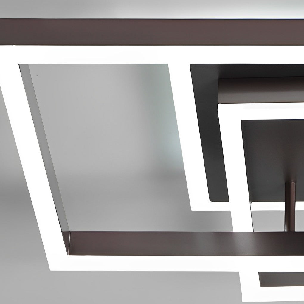 Modern Square Overlapping LED Ceiling Light Fixture - Brown Aluminum Design