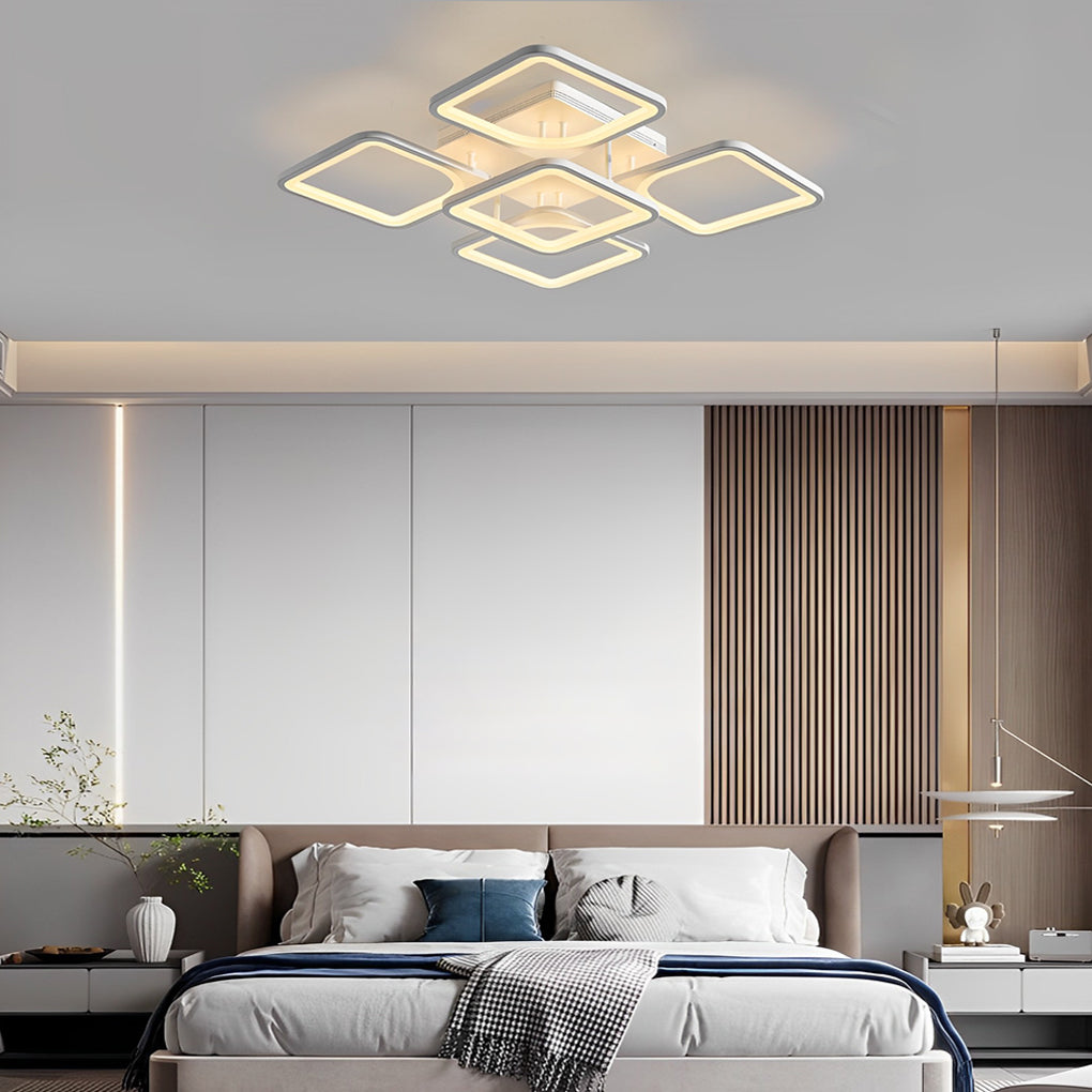 Square Modern Ceiling Light Fixture - Stepless Dimming Remote Control, Energy Efficient, Stylish Design