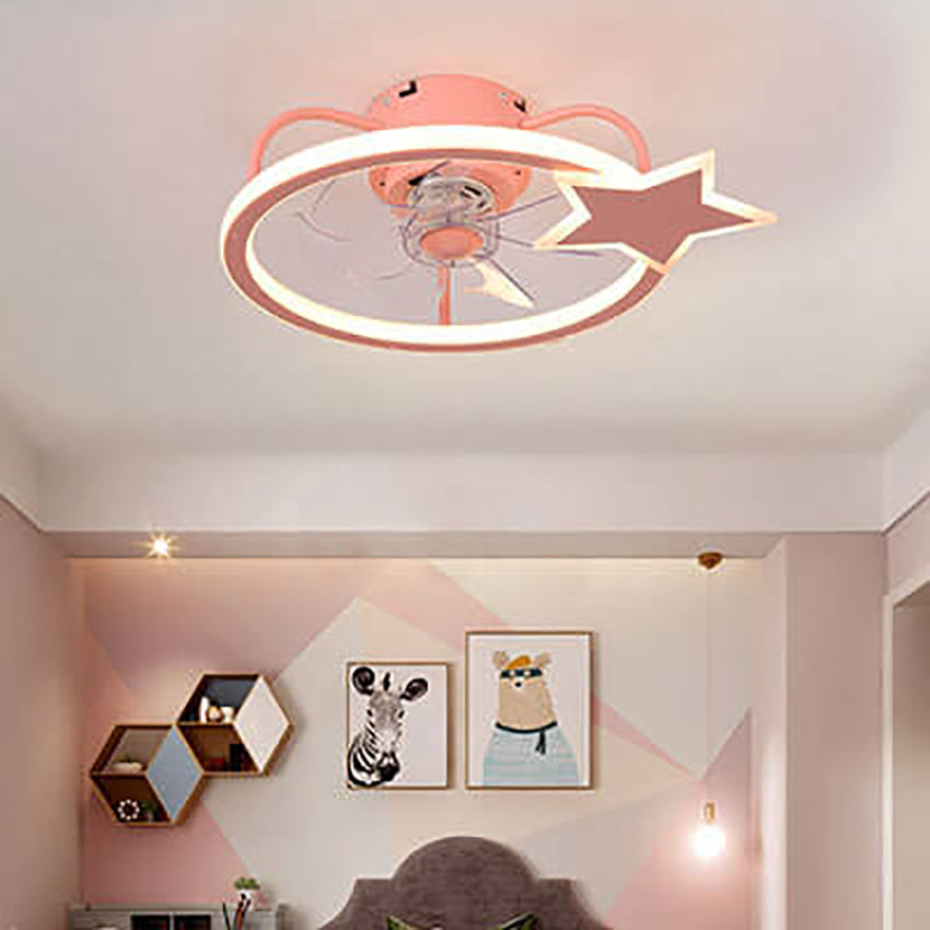 Child-Friendly Star Dolphin LED Ceiling Fan Light - Quiet Flush Mount Design