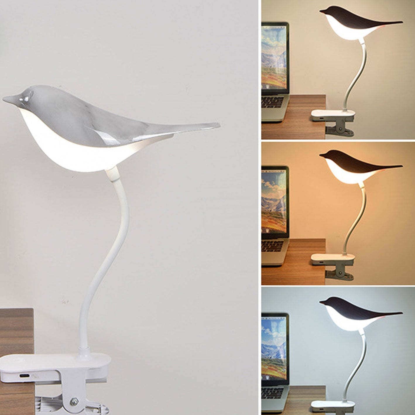 Nordic Creative Bird Clip USB Night Light Table Lamp - LED Lighting, Modern Design, Home Decor, Cute Desk Lamp, Rechargeable Nightlight