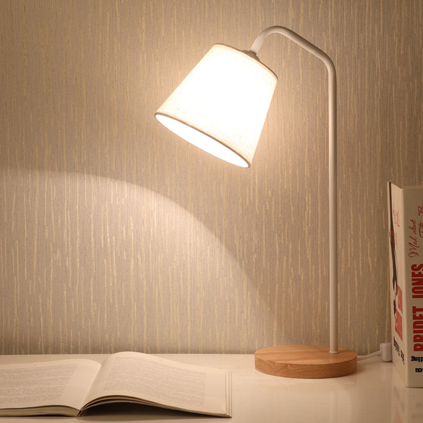 Nordic Minimalist Cone Linen Shade Wood Base 1-Light Table Lamp | Modern Scandinavian Lighting | Decorative Desk Lamp for Living Room, Bedroom, Office | Stylish Home Decor Accent | Warm White Light Fixture
