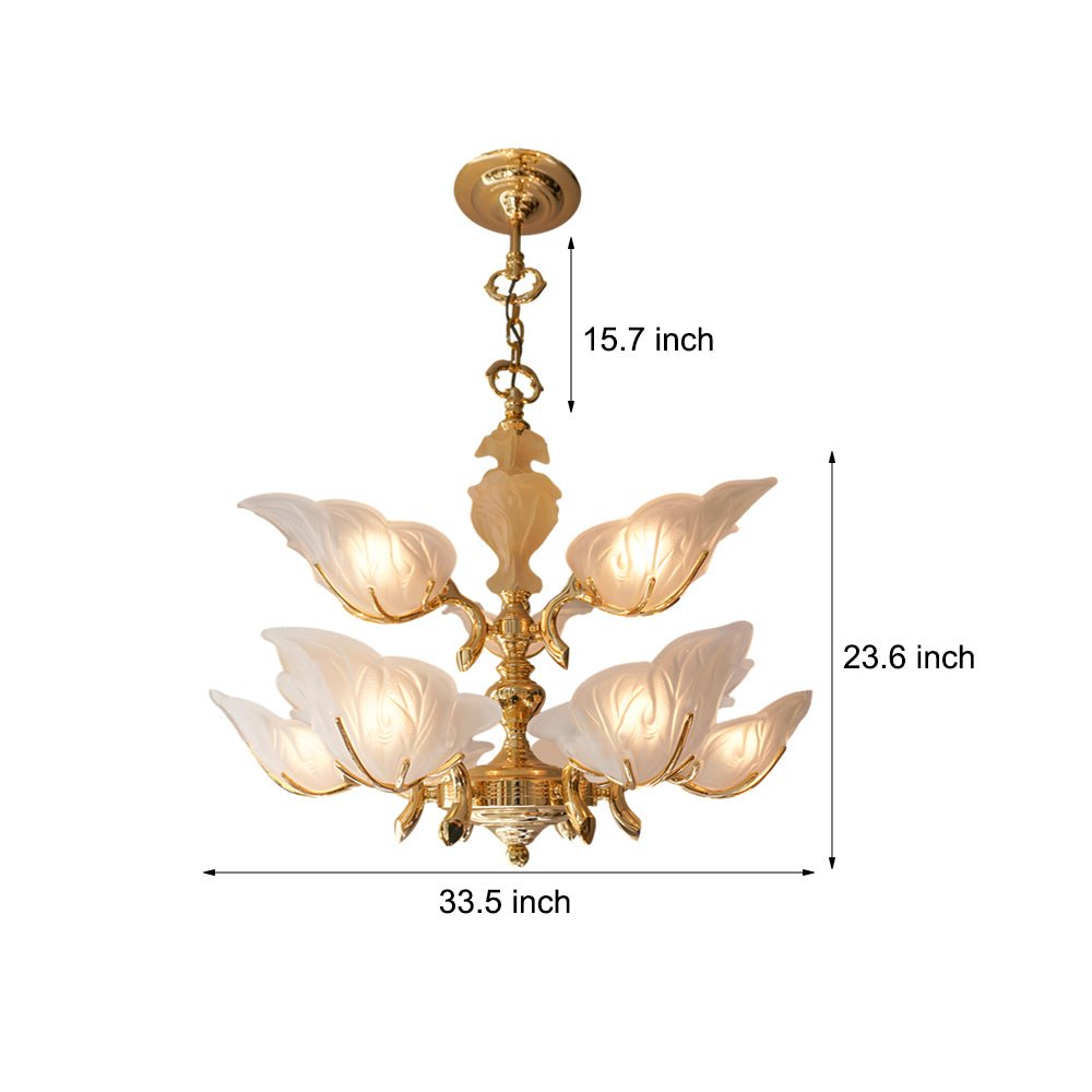 9-Light Italian Brass Chandelier with Murano Glass Leaves