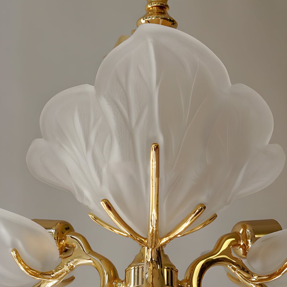 9-Light Italian Brass Chandelier with Murano Glass Leaves