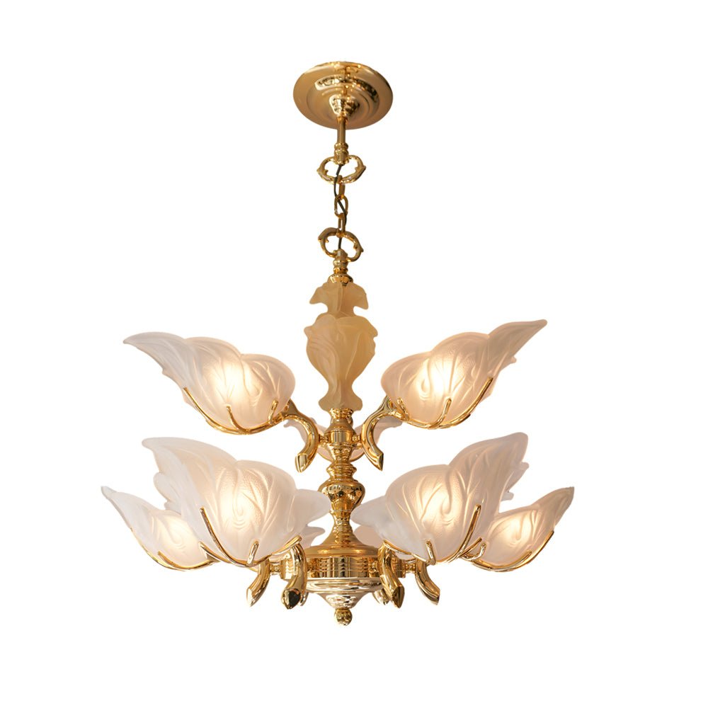 9-Light Italian Brass Chandelier with Murano Glass Leaves