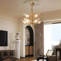 9-Light Italian Brass Chandelier with Murano Glass Leaves