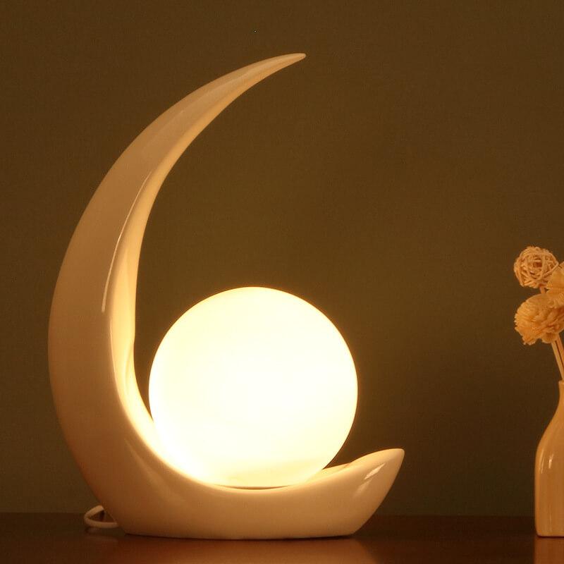Creative Crescent Night Resin 1-Light Table Lamp - Decorative Bedside Lighting, Unique Modern Home Decor, Stylish Nightstand Lamp for Bedroom, Living Room, and Office, Warm Ambient Light, Gift Idea for Home Decoration
