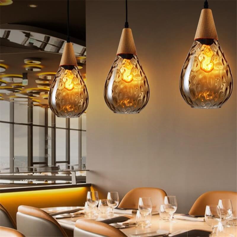 Modern Minimalist Round Ripple Pendant Light - Glass & Wood, 1-Light Design for Bedroom Lighting