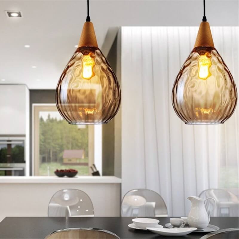 Modern Minimalist Water Ripple Wood Glass Pendant Light for Bedroom