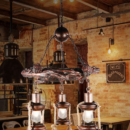Vintage Nautical Metal Lantern Chandelier - 3/7-Light Design for Coastal Decor