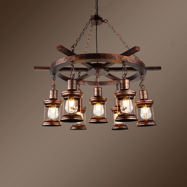 Vintage Nautical Metal Lantern Chandelier - 3/7-Light Design for Coastal Decor