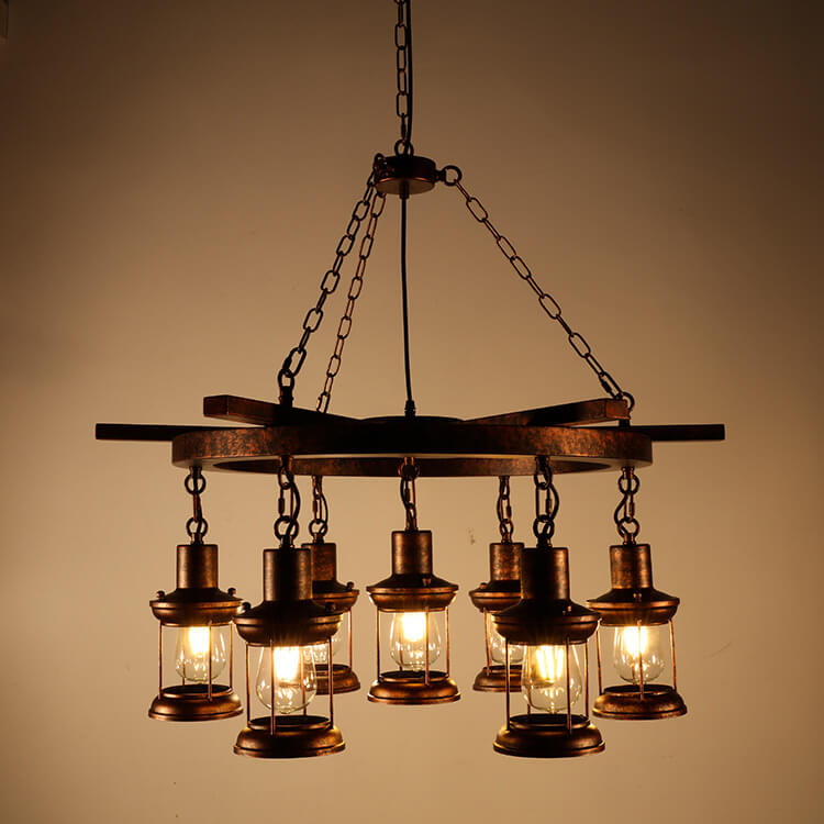 Vintage Nautical Metal Lantern Chandelier - 3/7-Light Design for Coastal Decor