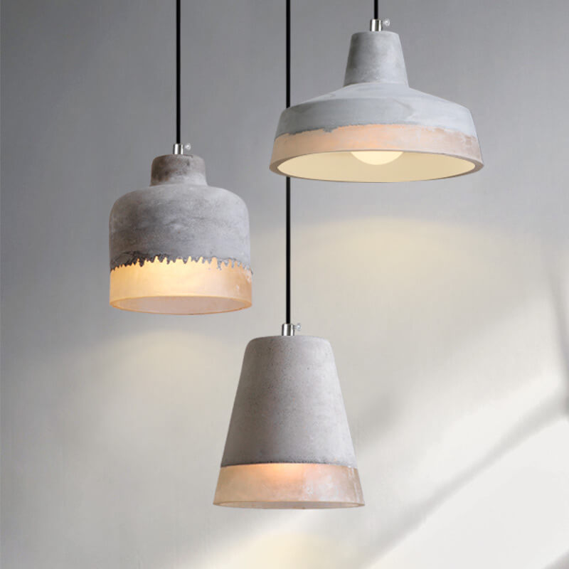Industrial Minimalist Grey Cement Pendant Light - 1-Light Fixture, Modern Ceiling Lamp, Contemporary Design, Adjustable Height, Indoor Lighting, Rustic Decor