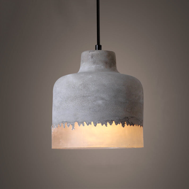 Industrial Minimalist Grey Cement Pendant Light - 1-Light Fixture, Modern Ceiling Lamp, Contemporary Design, Adjustable Height, Indoor Lighting, Rustic Decor