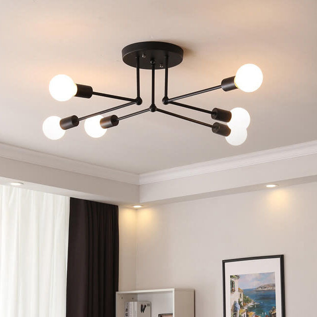 Industrial 6/8-Light Semi-Flush Mount Lighting Fixture