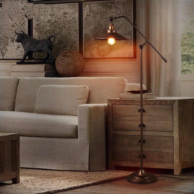 Industrial Bronze 1-Light Boom Arm Floor Lamp - Adjustable Lighting for Home Decor