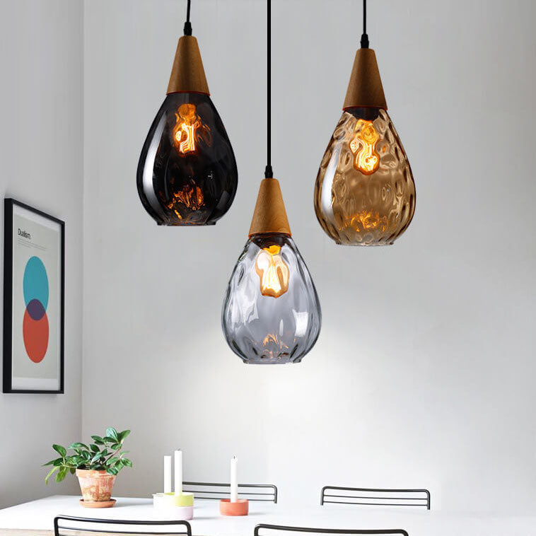 Modern Minimalist Water Ripple Wood Glass Pendant Light for Bedroom