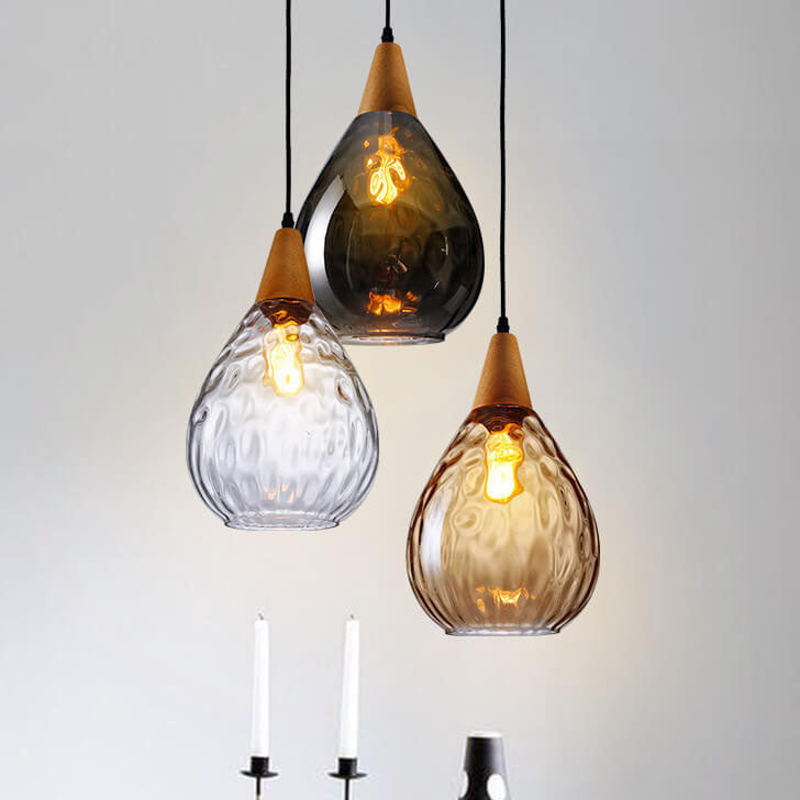 Modern Minimalist Water Ripple Wood Glass Pendant Light for Bedroom