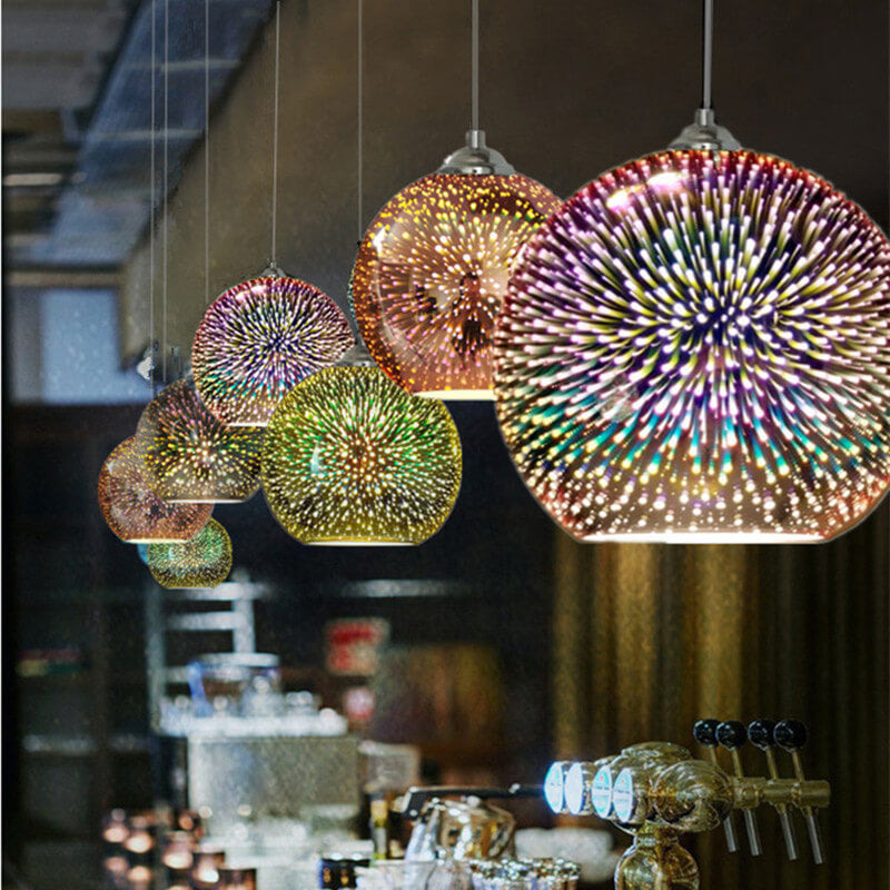 Colorful 3D Fireworks Glass Pendant Light - Modern Dome 1-Light Design