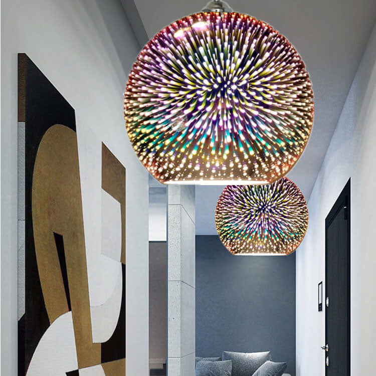 Colorful 3D Fireworks Glass Pendant Light - Modern Dome 1-Light Design