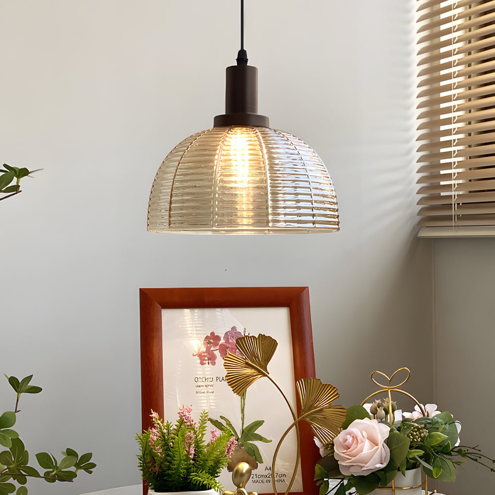 Vintage 1-Light Glass Dome Pendant Light 9.44 In. Elegant Ceiling Fixture