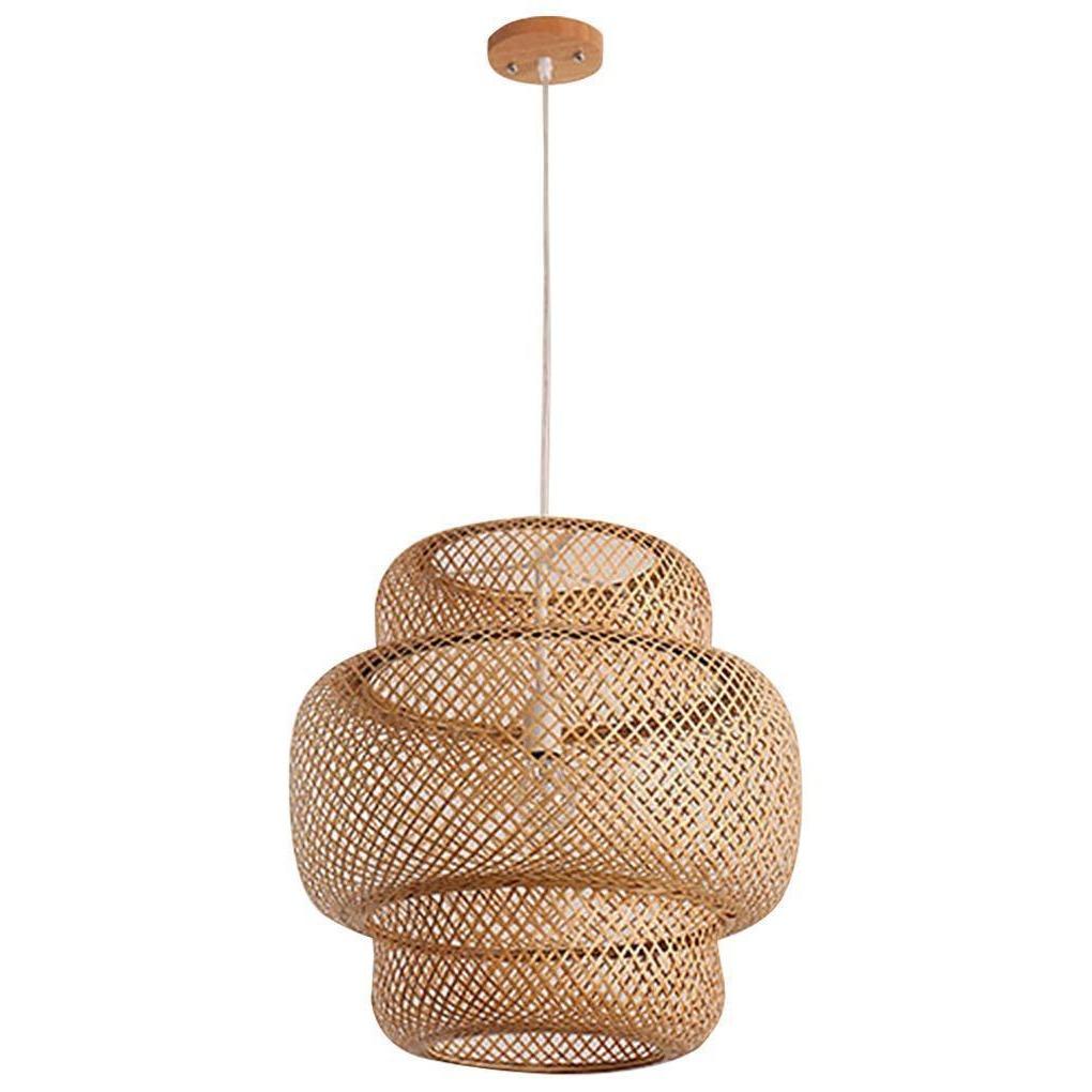 3-Tier Bamboo Woven Pendant Light - Rustic 1-Light Cylinder Fixture for Living Room