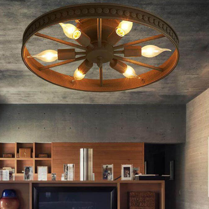 Industrial Wrought Iron 6-Light Flush Mount Ceiling Light