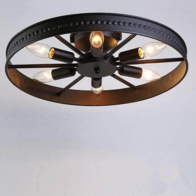 Industrial Wrought Iron 6-Light Flush Mount Ceiling Light