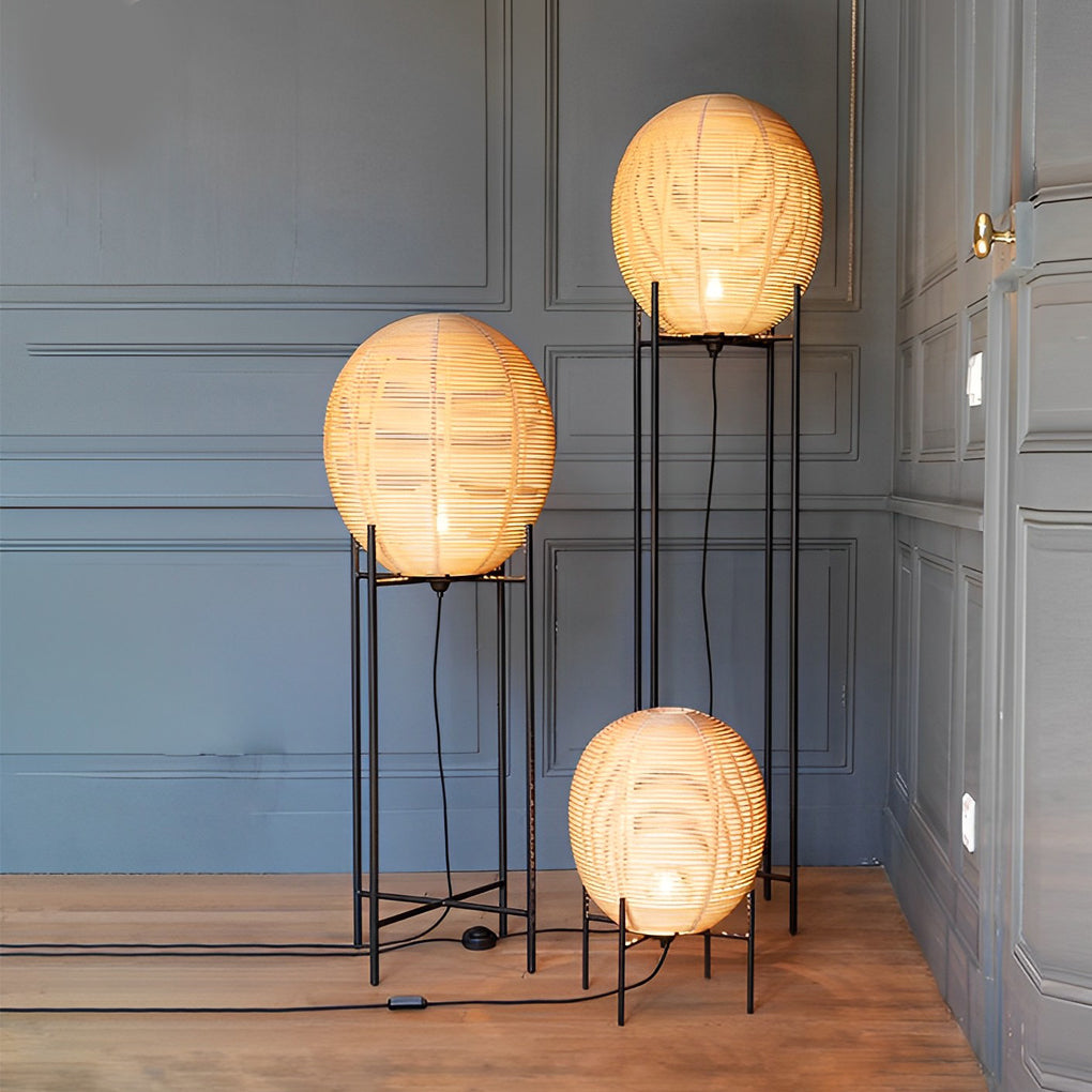 Rustic Boho Rattan Metal Frame Floor Lamp - Chic Accent Lighting for Home Decor