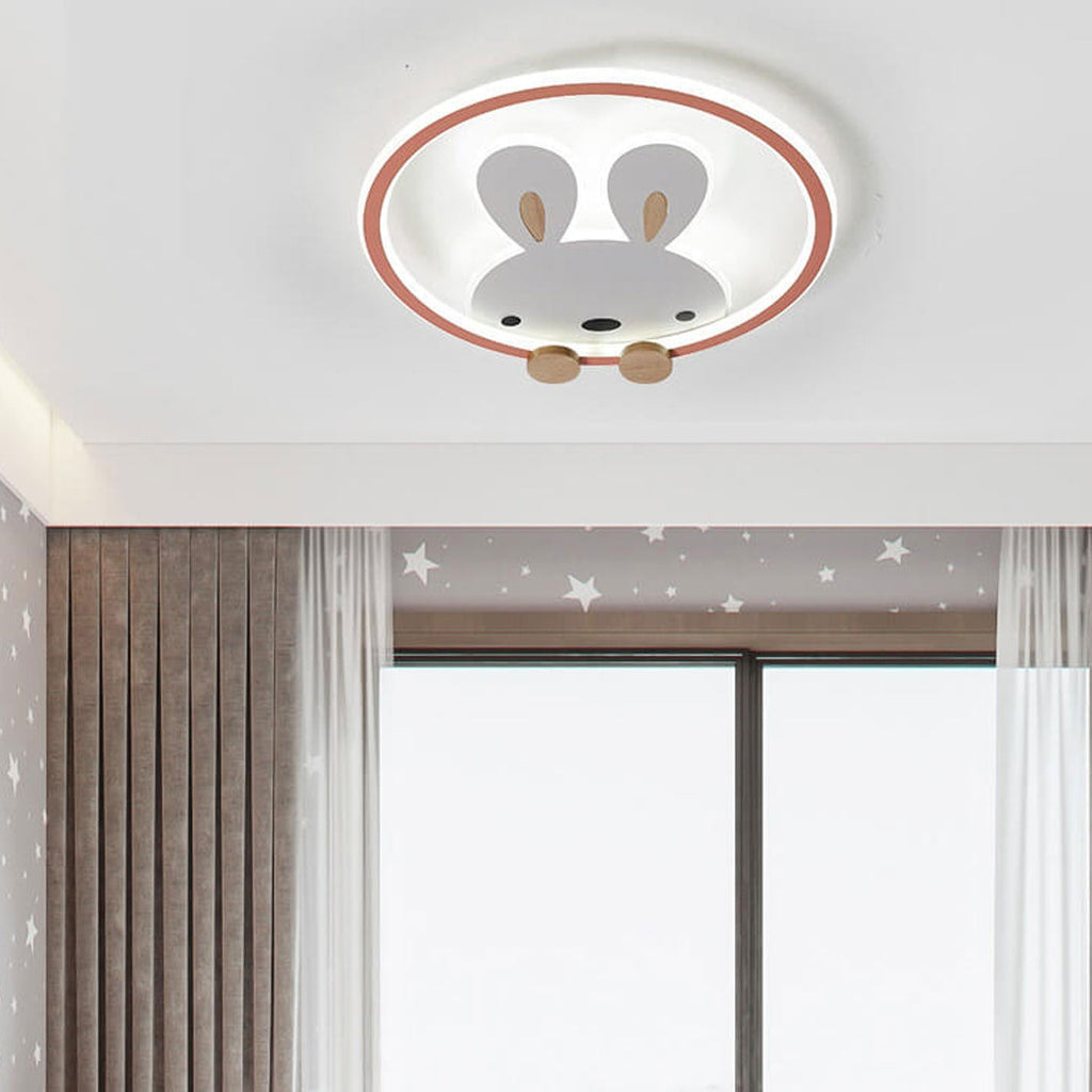 Childlike Modern Cartoon Rabbit LED Flush Mount Light Ceiling Fixture Cute Bunny Design for Kids Room Nursery Playroom Aesthetic Lighting Decor Kids Bedroom Illumination Creative Playful Home Lighting Children's Room Ceiling Light