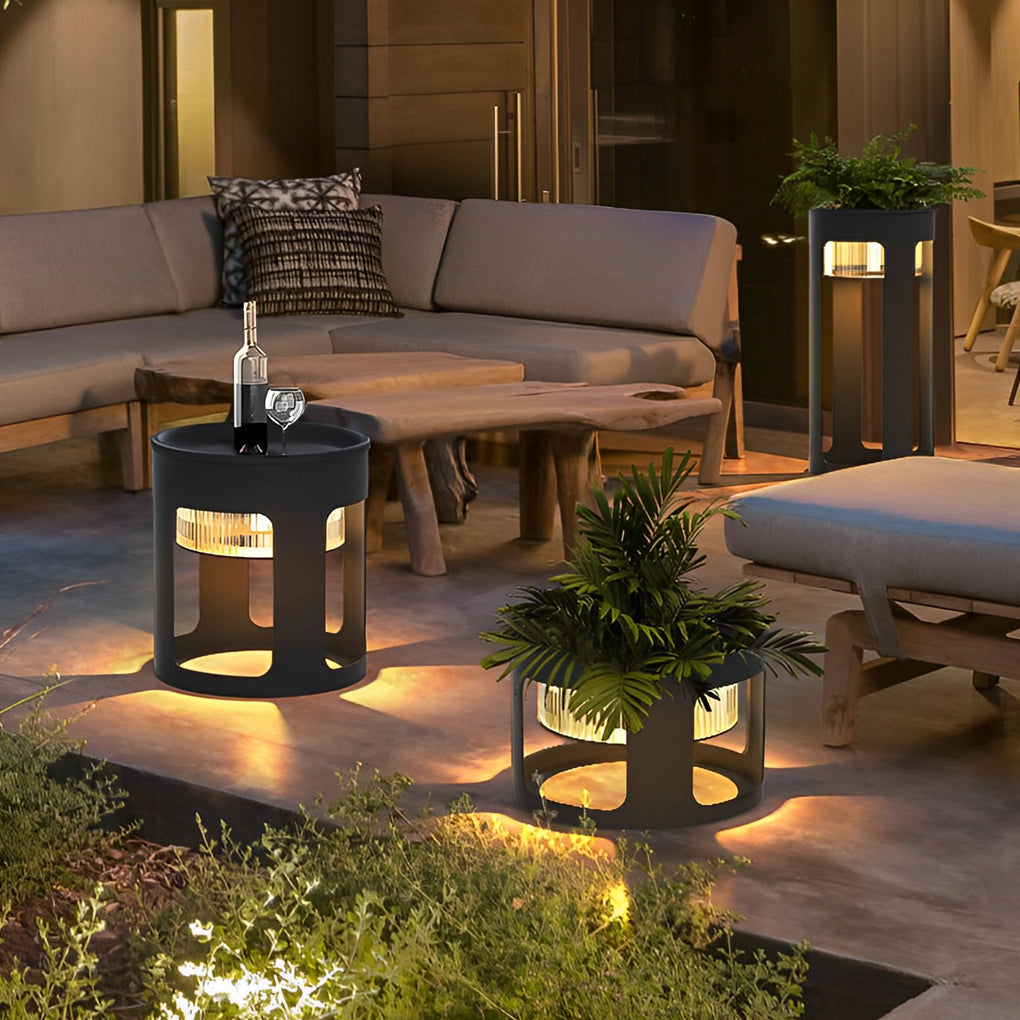 Round Table Lamp with Solar-Powered LED Under-Table Lighting for Outdoor Use