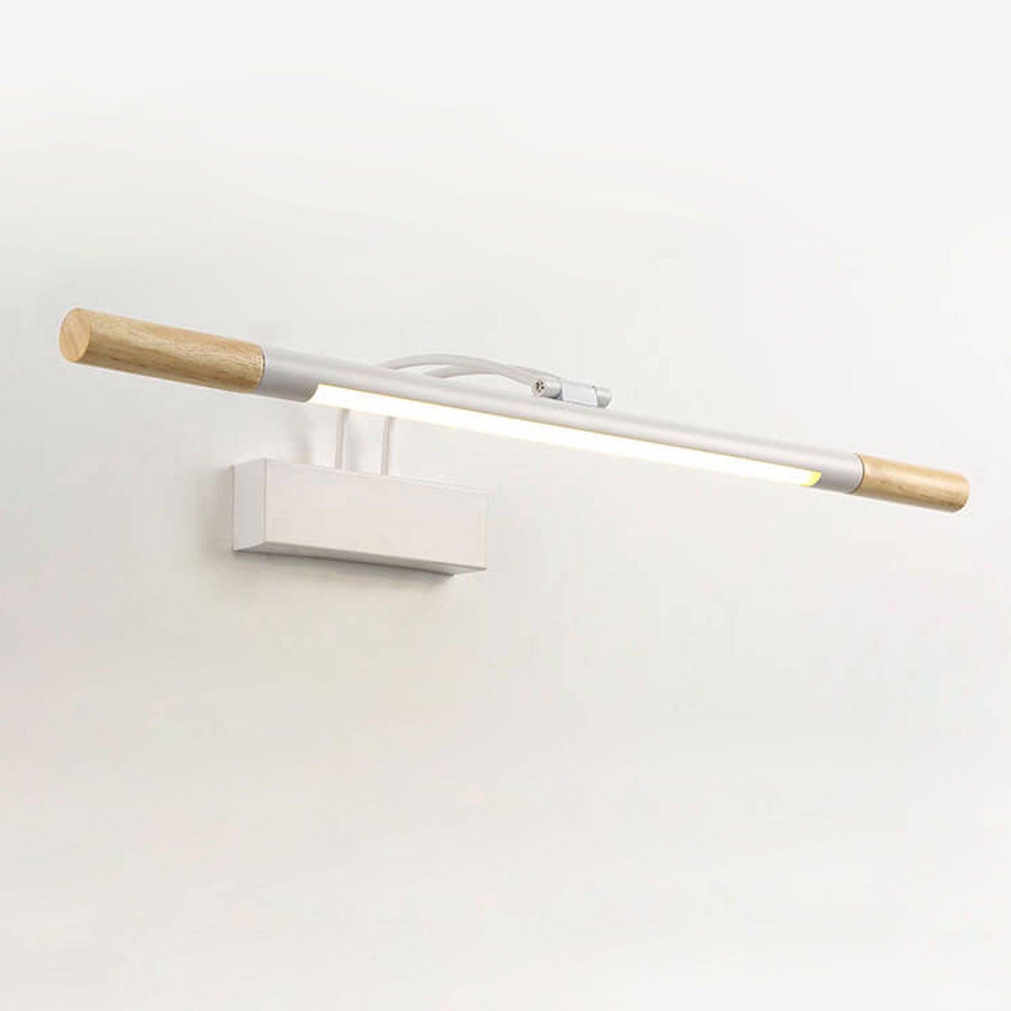 Nordic Solid Wood LED Curved Arm Vanity Light Wall Sconce