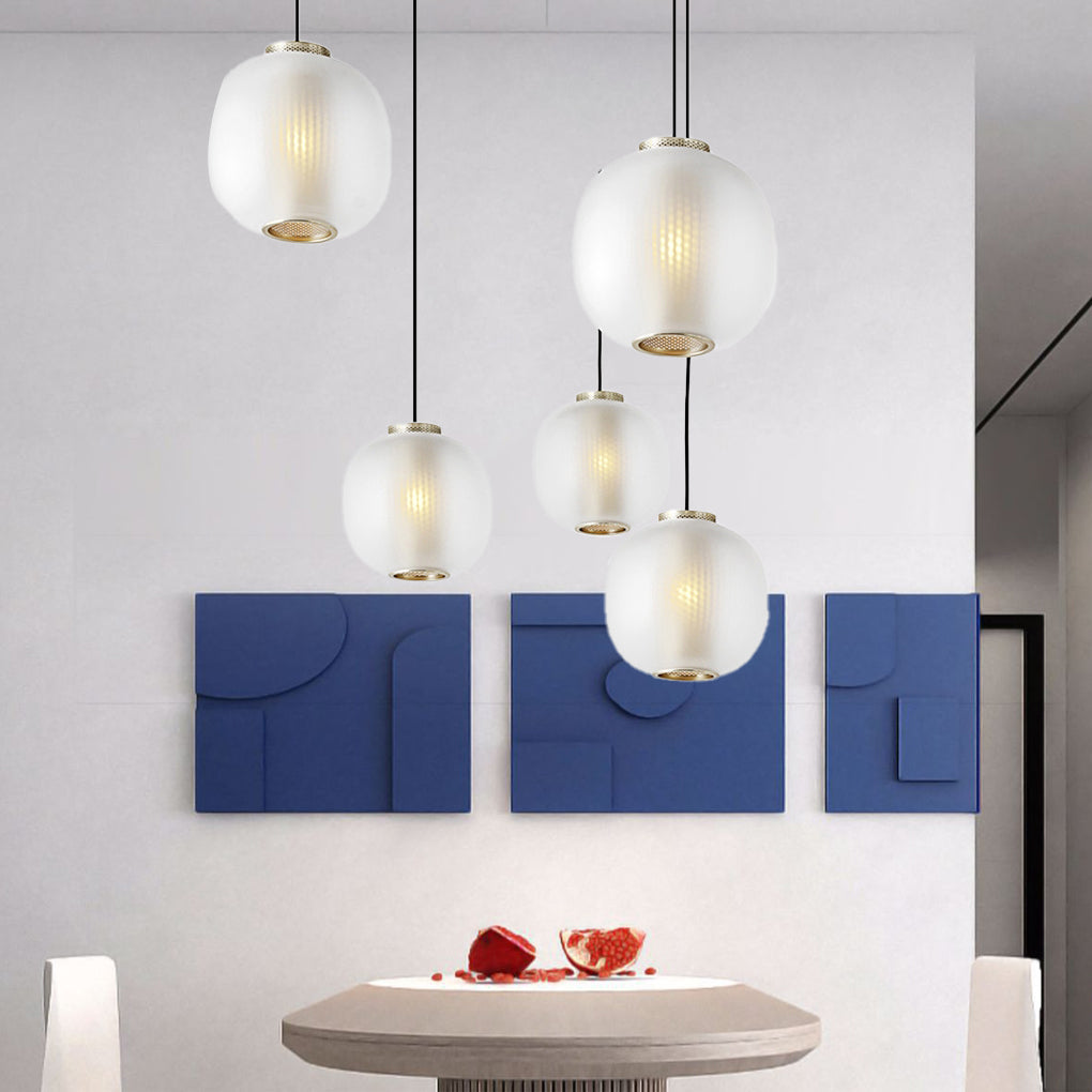 Round Lantern Glass LED Pendant Light - Modern Ceiling Hanging Fixture