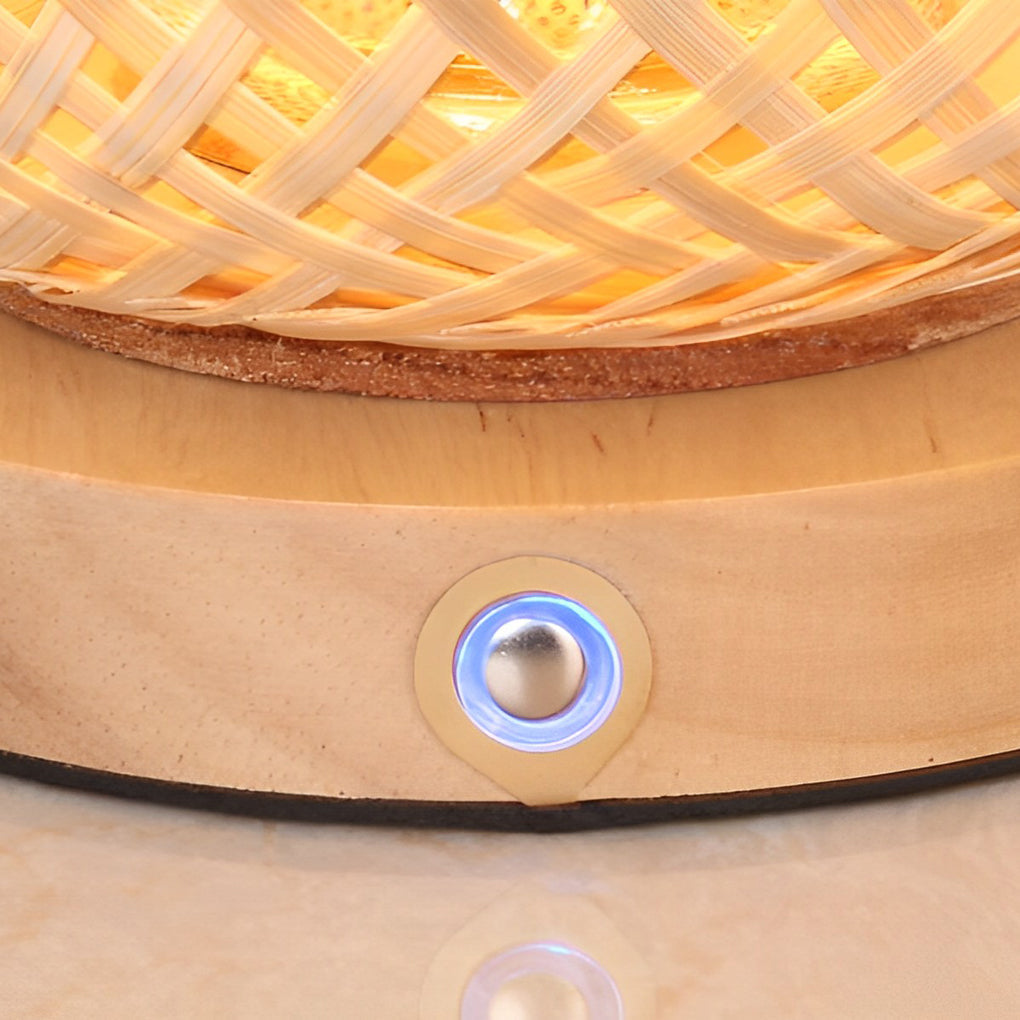Rustic Bamboo Lantern Table Lamp with Handle – Portable Woven Design for Home Decor and Outdoor Use