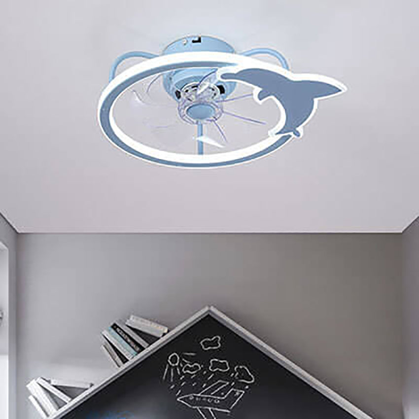 Child-Friendly Star Dolphin LED Ceiling Fan Light - Quiet Flush Mount Design