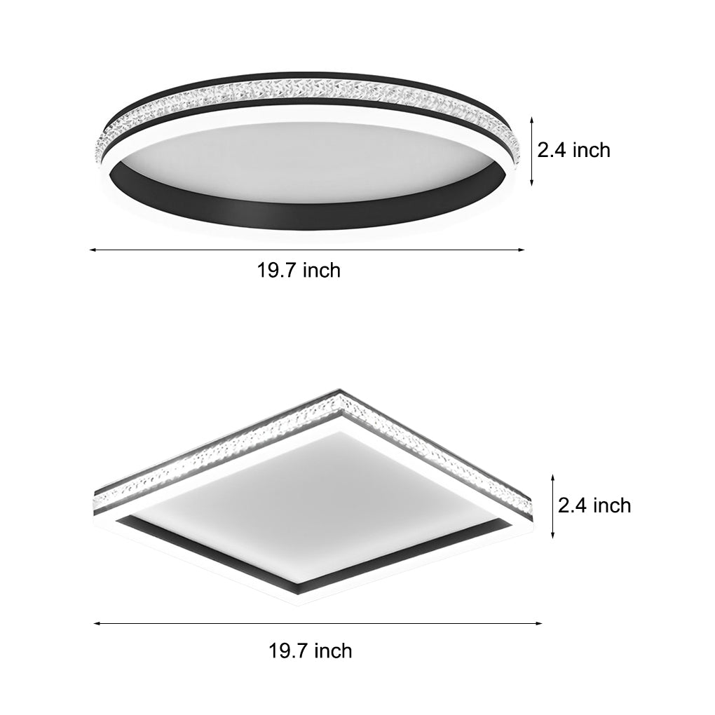 Modern Round Square Stepless Dimming Ceiling Light Fixture with Remote