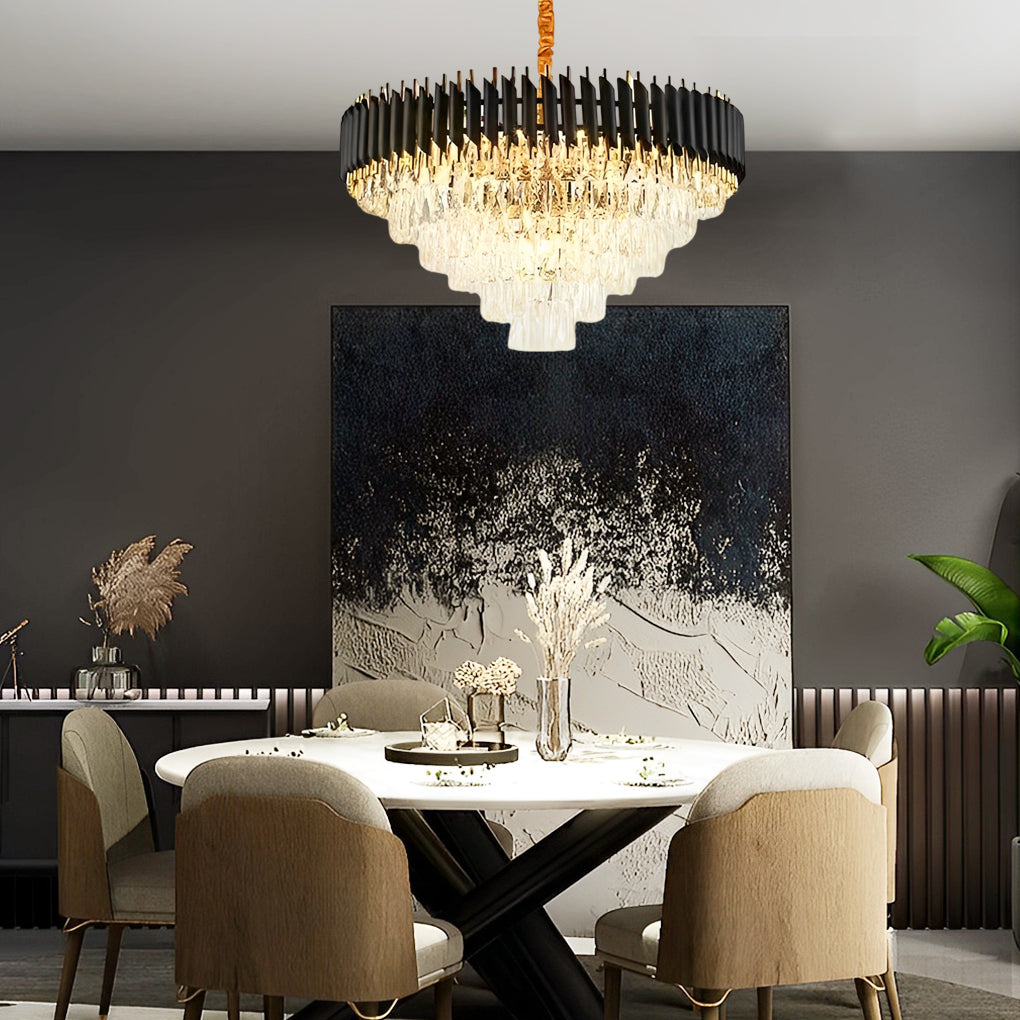 Round Oval Crystal Chandelier - Luxury Post-Modern Lighting with Three-Step Dimming