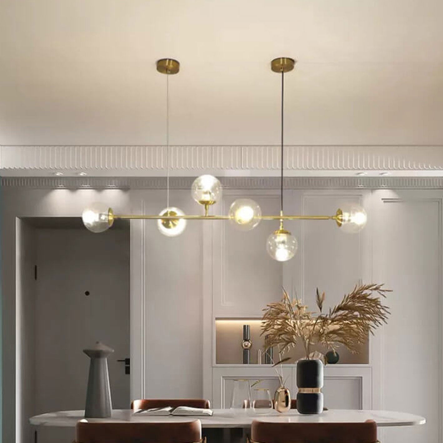 Modern Minimalist Round Globe 6-Light Chandelier - Glass Island Light Fixture