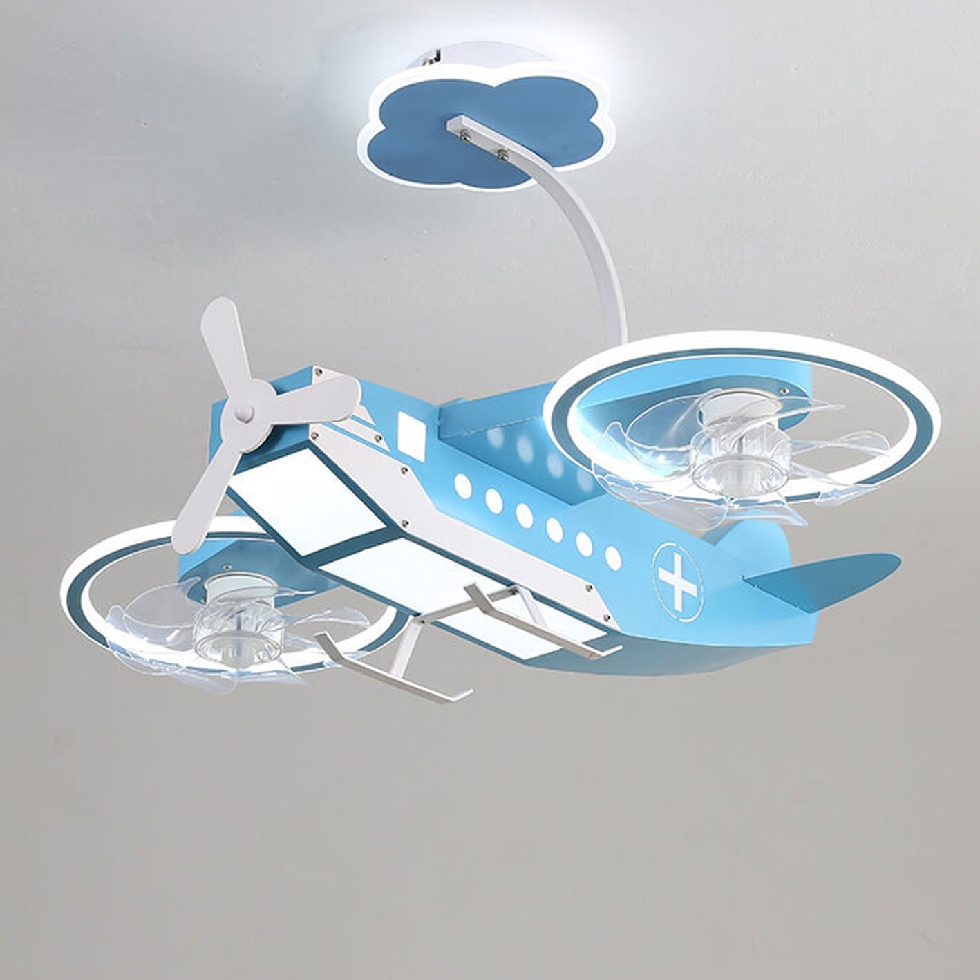 Creative Cartoon Aircraft Ceiling Fan Light for Kids Room, Fun Flush Mount Design, Airplane-Themed Illumination, Ideal for Nursery & Playroom Decor