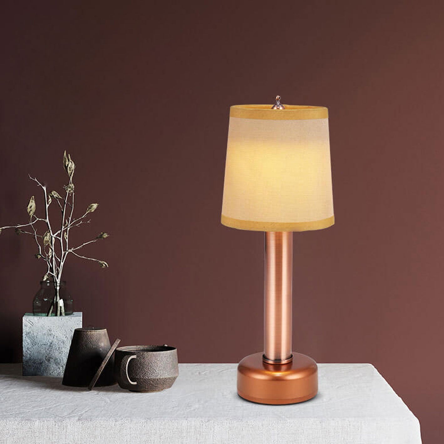 Vintage Linen Iron LED Rechargeable Table Lamp Elegant Home Decor Mid Century Modern Lighting Rechargeable Bedside Lamp with Fabric Shade Stylish Battery-Powered Desk Light for Bedroom Living Room Office Décor Nightstand Accent Light