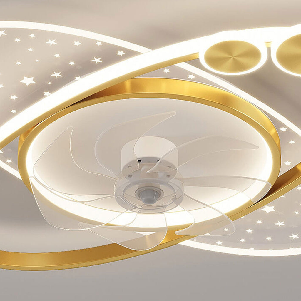 Modern Creative Planet Star Effect LED Flush Mount Ceiling Fan Light, Contemporary Indoor Lighting Fixture, Energy-Efficient Ceiling Fan with Light, Stylish LED Ceiling Fan for Home Decor, Whisper Quiet Ceiling Fan with Remote Control, Unique Star Pattern