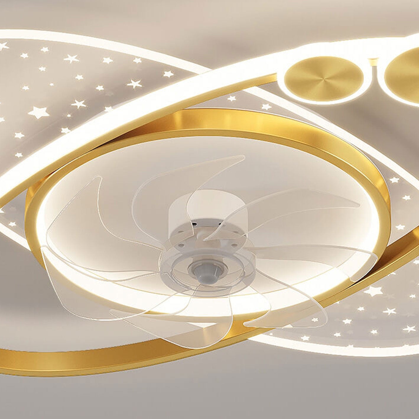 Modern Creative Planet Star Effect LED Flush Mount Ceiling Fan Light, Contemporary Indoor Lighting Fixture, Energy-Efficient Ceiling Fan with Light, Stylish LED Ceiling Fan for Home Decor, Whisper Quiet Ceiling Fan with Remote Control, Unique Star Pattern