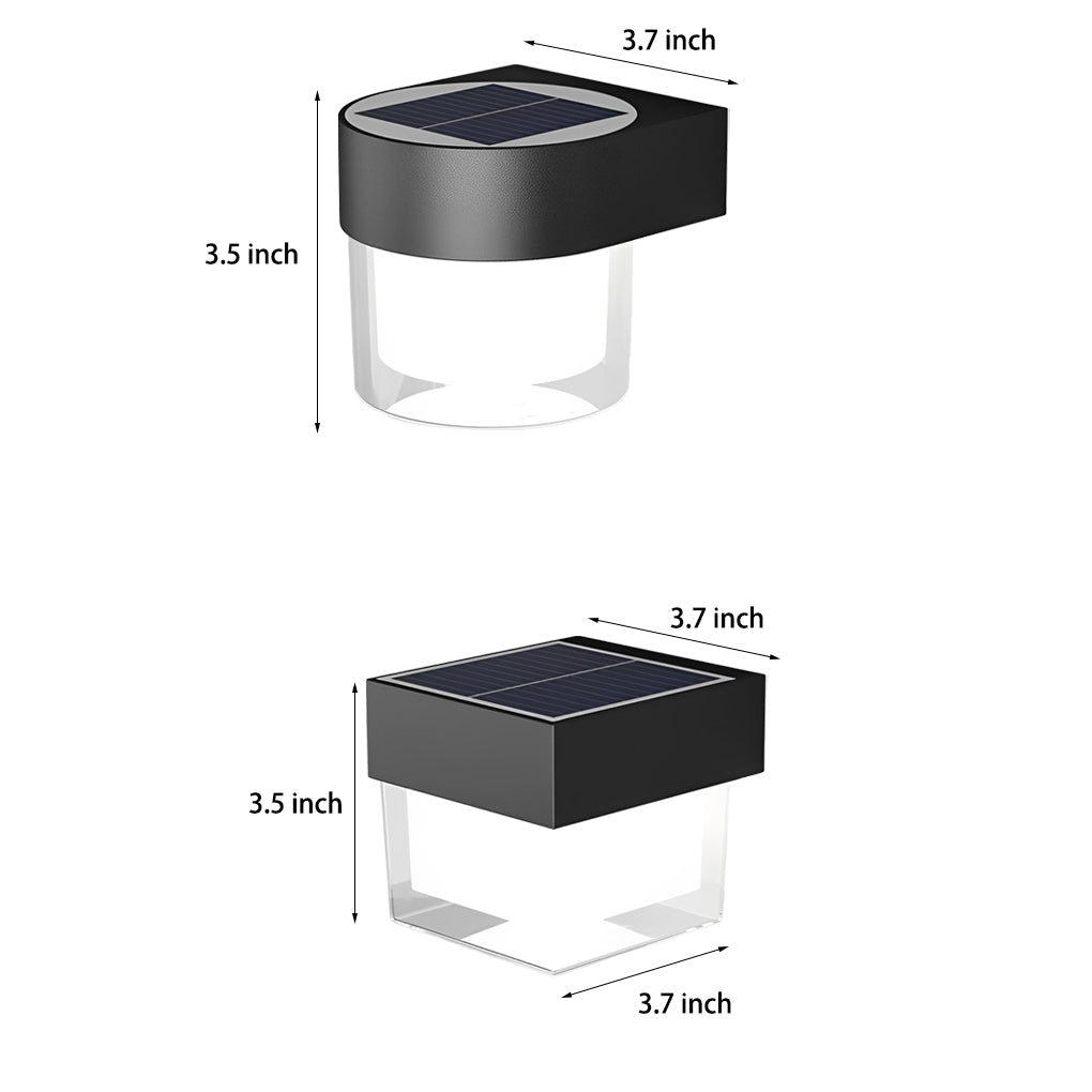 Square Round Waterproof LED Solar Wall Lights - Black Minimalist Outdoor Lighting