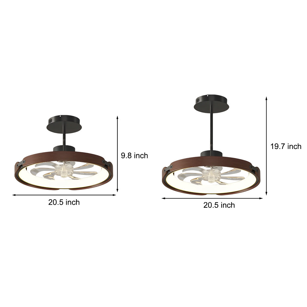 Round Wood LED Bladeless Ceiling Fan with App Control & 3-Step Dimming
